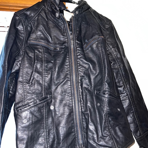 We The Free Vegan Leather Black Hooded Jacket Full Zip Medium